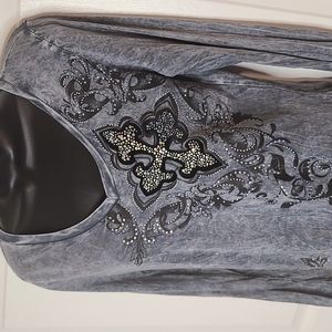 Vocal Gray Rhinestone Long Sleeve T Shirt Size Large